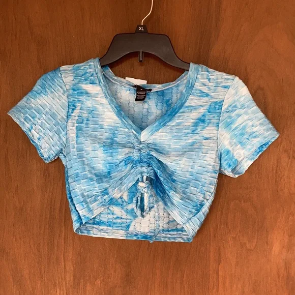 3/$12 Rue21 top Tie dye print honeycomb top w stretch & cinch string athleisure - Picture 10 of 16